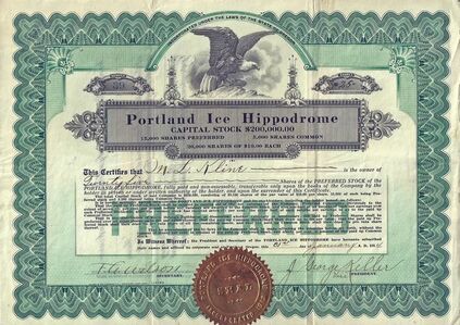Portland Ice Hippodrome Stock Bond